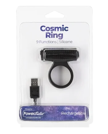Cosmic Cock Ring w/Rechargeable Bullet – 9 Functions Black