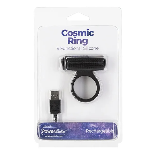 Cosmic Cock Ring w/Rechargeable Bullet – 9 Functions Black