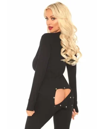 Cozy Brushed Rib Long Johns With Cheeky Snap Closure Back Flap – Medium/Large – Black