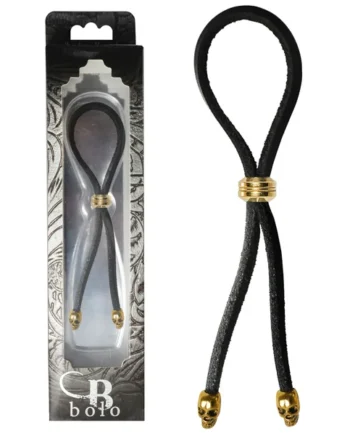 C-RING LASSO GOLD BEAD SLIDER W/ GOLD SKULL TIPS LEATHER