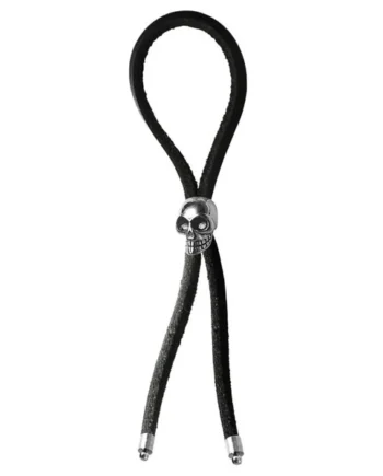 C-RING LASSO SILVER SKULL BEAD LEATHER STRAP BLACK