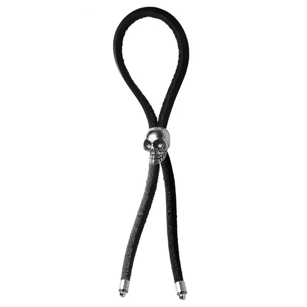 C-RING LASSO SILVER SKULL BEAD LEATHER STRAP BLACK