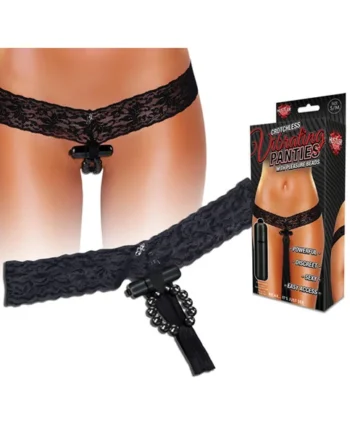 CROTCHLESS VIBRATING PANTIES W PLEASURE BEADS BLACK S/M