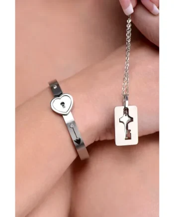 Cuffed Locking Bracelet And Key Necklace
