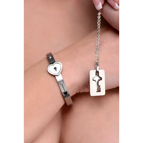 Cuffed Locking Bracelet And Key Necklace