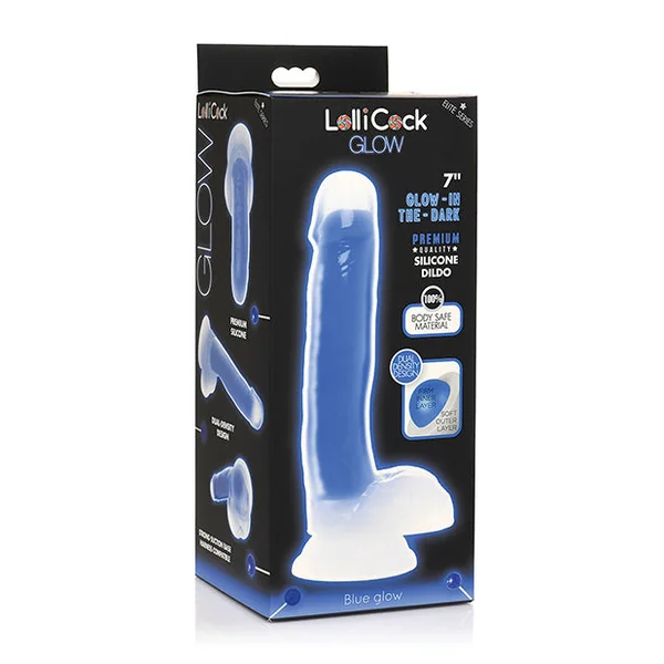 Curve Toys Lollicock 7" Glow In The Dark Silicone Dildo W/balls - Blue