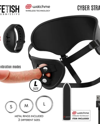 Cyber strap harness with dildo and bullet remote control watchme technology L