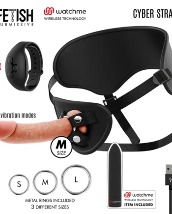 Cyber strap harness with dildo and bullet remote control watchme technology M