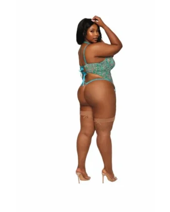 (D) DITSY FLORAL PRINTED LACE BUSTIER & G-STRING SET OCEAN Q/S