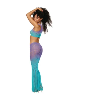 (D) SEAMLESS CROCHET PATTERNED BRALETTE & MAXI SKIRT WISTERIA /OCEAN O/S