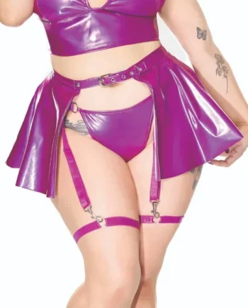 Darque PVC Skirt w/Removable Leg Straps – Purple – Queen
