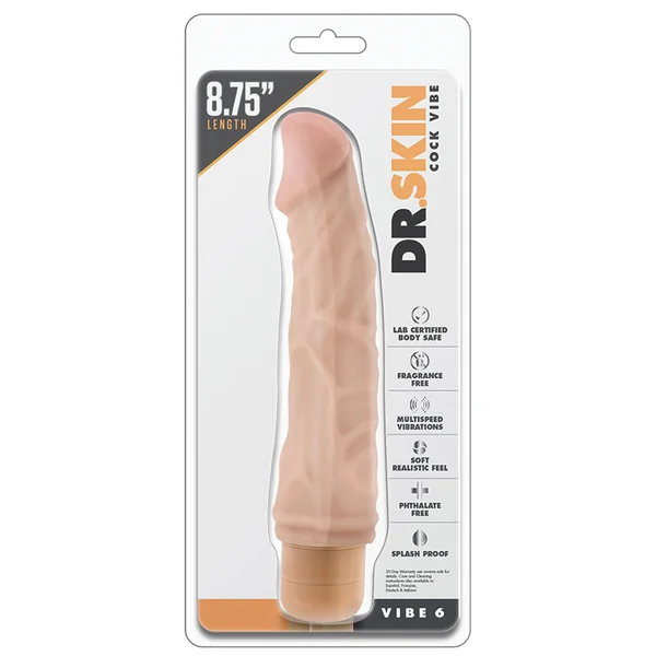 Dr. Skin Cock Vibe 6 Realistic Beige 9-Inch Long Vibrating Dildo