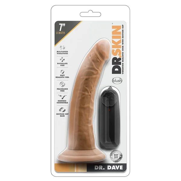 Dr. Skin Dr. Dave Realistic Mocha 7.5-Inch Long Remote Control Vibrating Dildo With Suction Cup Base