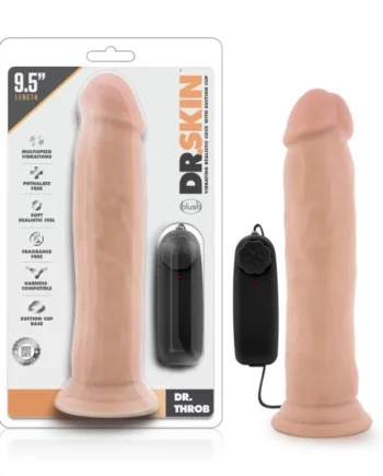 DR SKIN DR THROB 9.5IN VIBRATING COCK W/ SUCTION CUP VANILLA