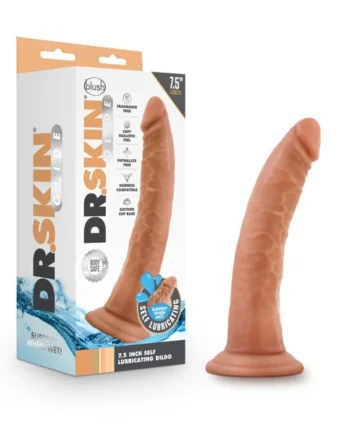 DR SKIN GLIDE 7.5IN SELF LUBRICATING DILDO MOCHA