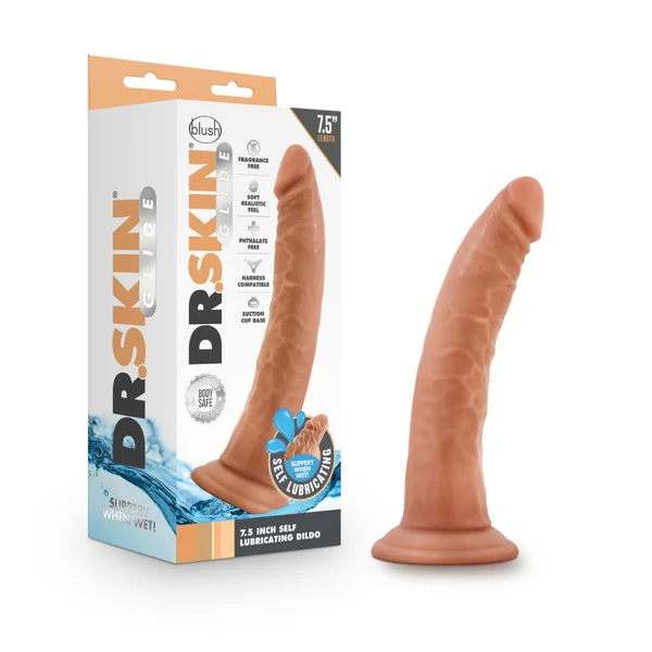 DR SKIN GLIDE 7.5IN SELF LUBRICATING DILDO MOCHA