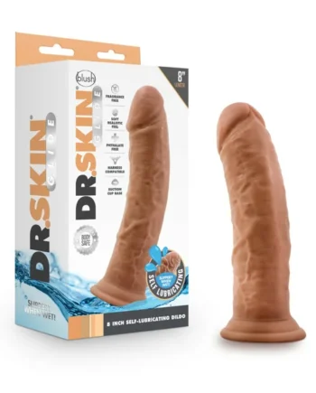 DR SKIN GLIDE 8IN SELF LUBRICATING DILDO MOCHA