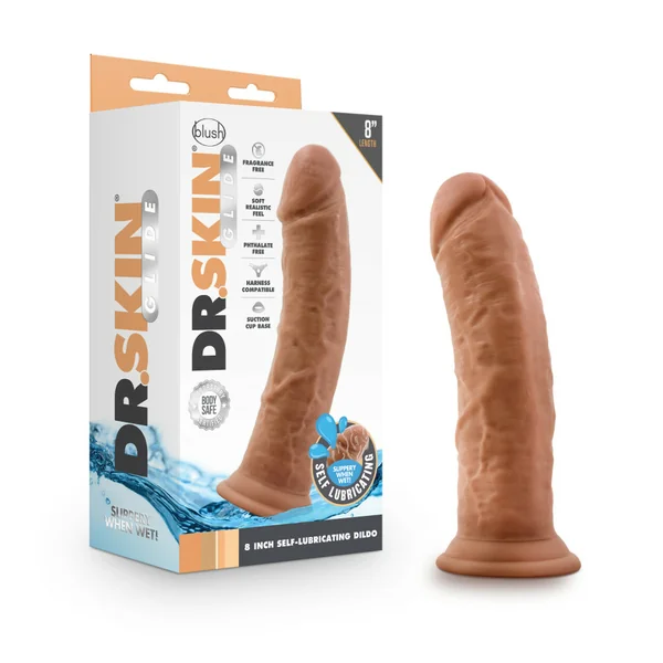 DR SKIN GLIDE 8IN SELF LUBRICATING DILDO MOCHA