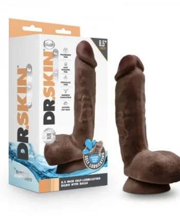 Dr. Skin Glide Self-lubricating Dildo With Balls 8.5 In. Chocolate