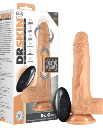 Dr. Skin Silicone Dr. Grey Vanilla 7.75-Inch Long Rechargeable Thrusting & Vibrating Dildo With Suction Cup Base