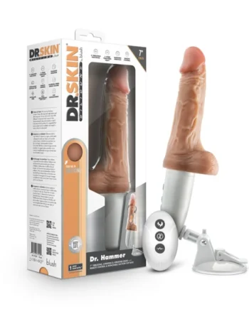 DR SKIN SILICONE DR HAMMER 7IN THRUSTING DILDO W/ HANDLE BEIGE
