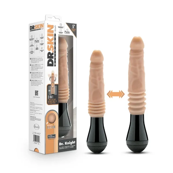 Dr. Skin Silicone Dr. Knight Thrusting Gyrating Vibrating Dildo Realistic Vibrator – Beige