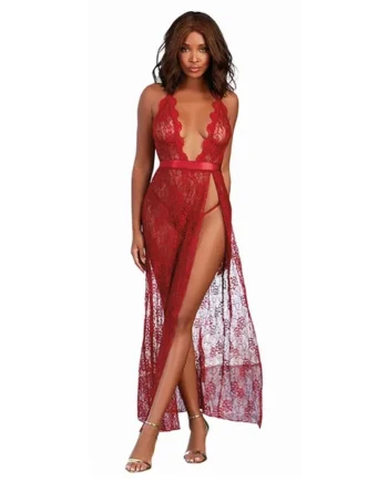 Dreamgirl Lace Gown & G-String Garnet XL Hanging