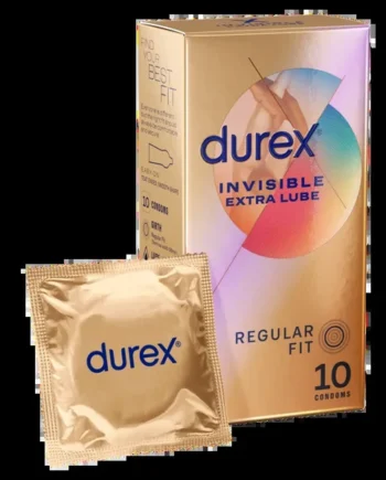 Durex Invisible – Extra Lube- Regular Fit – 10 Condoms Retail Pack