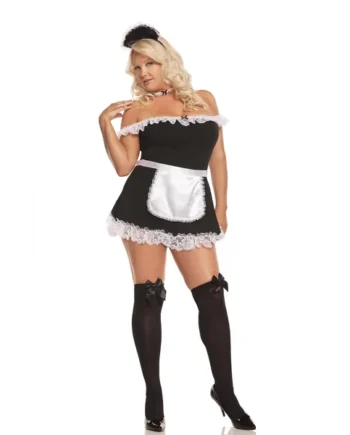Elegant Moments Sexy Maid - 4 Pc, Costume Includes Off The Shoulder Dress, Apron, Neck Piece And Head Piece