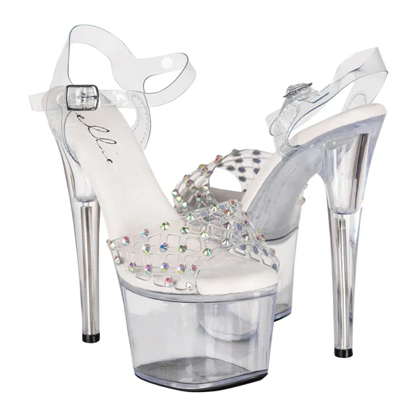 Ellie Shoes Simone 7" Stiletto Rhinestone Platform Sandals