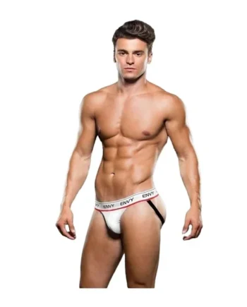 Envy Logo Elastic Low Rise Mesh Jock White L/XL