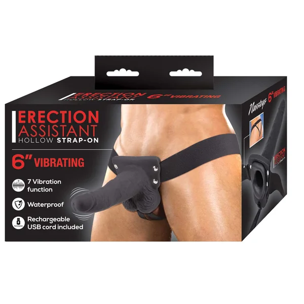 ERECTION ASSISTANT HOLLOW STRAP-ON 6 VIBRATING BLACK “