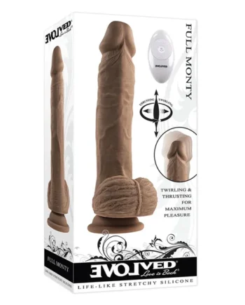 Evolved Full Monty Rechargeable Remote-Controlled Thrusting Twirling 9 in. Silicone Dildo Dark