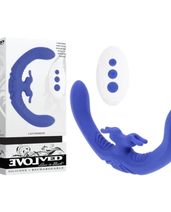 Evolved LOVEBIRDS – Purple 20.8 cm USB Rechargeable Double-Ended Rabbit Vibrator with Remote