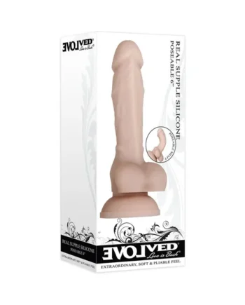 Evolved Real Supple Poseable 6 in. Realistic Silicone Dildo With Balls Beige