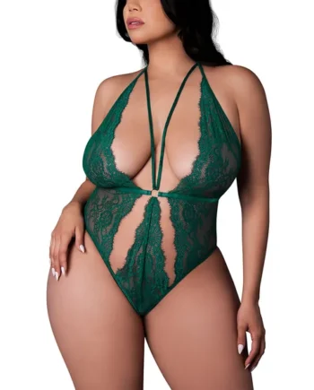 Exposed Evermore Sheer Eyelash Lace Plunge Backless Teddy - Curvy