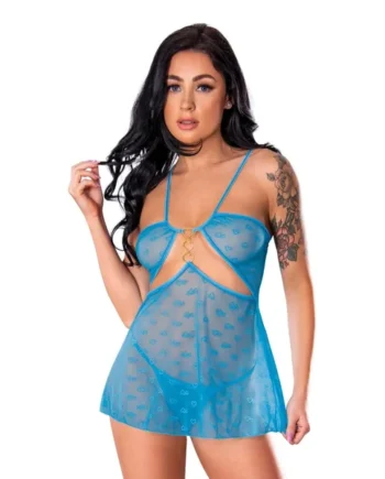 Exposed Flirty Hearts Cutout Flutter Chemise With G-String