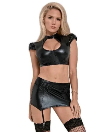 Exposed Lingerie Crop Top & Skirt Black S/M