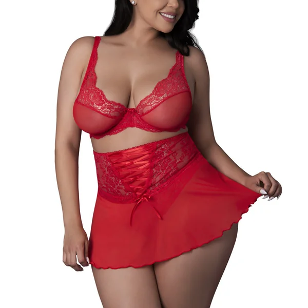 Exposed Sugar High Lace & Mesh Bra, Cincher Skirt & Thong Set - Curvy