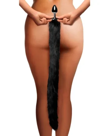 Extra Long Mink Tail Metal Anal Plug- Black