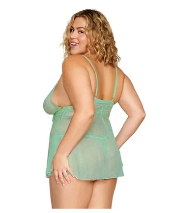 EYELASH LACE BABYDOLL SET SEAFOAM OSQ