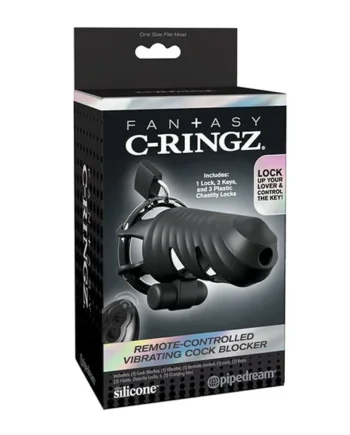 Fantasy C-Ringz Remote Controlled Vibrating Cock Blocker – Black