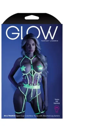 Fantasy Lingerie Glow In A Trance Open-Cup Crotchless Teddy Neon Chartreuse L/XL