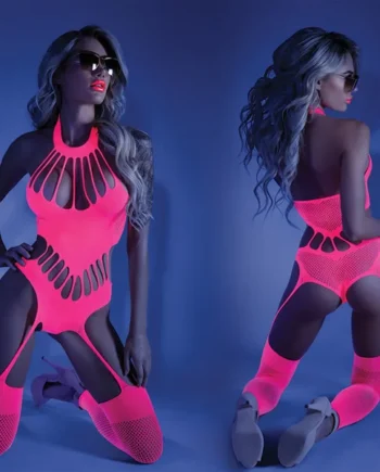 Fantasy Lingerie Glow No Promises Bodystocking - Neon Pink O/S