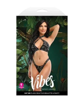 Fantasy Lingerie Vibes Eat Me Flash Reactive Mushroom-Print Halter & Panty M/L