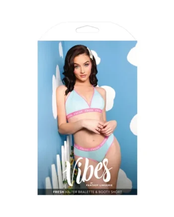 Fantasy Lingerie Vibes Fresh Halter Bralette & Booty Short Light Blue M/L