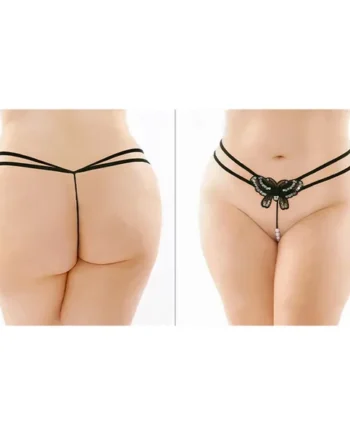 Fantasy Lingerie Zinnia Sequin Butterfly Strappy Pearl G-String Queen Size Black