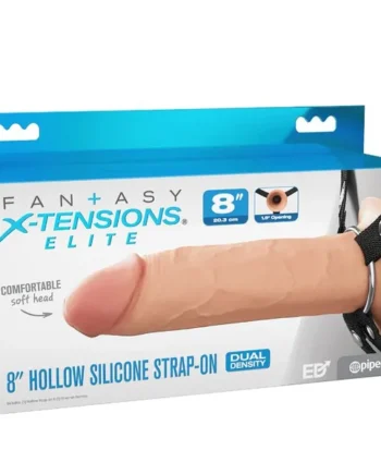 FANTASY X-TENSIONS ELITE 8IN SILICONE HOLLOW STRAP-ON DUAL DENSITY – LIGHT