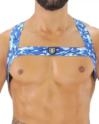 Fetish Elastic Harness Blue Camouflage – Size : M/L