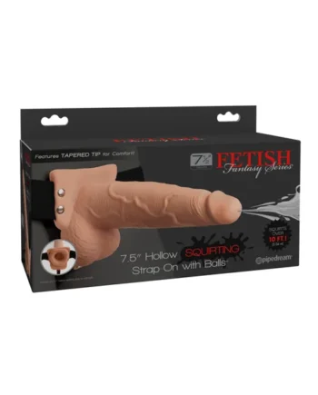 FETISH FANTASY 7.5 IN HOLLOW SQUIRTING STRAP-ON W/ BALLS FLESH